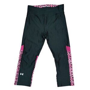 Under Armour M HeatGear Black Compression Leggings Pink Snake Print Panels Capri